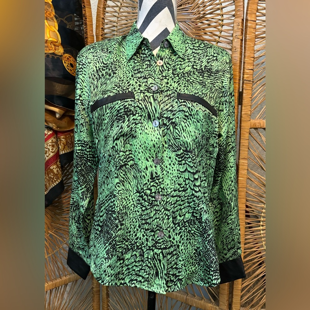 Vintage NWT 80s designer Paolo Santini animal print silk shirt